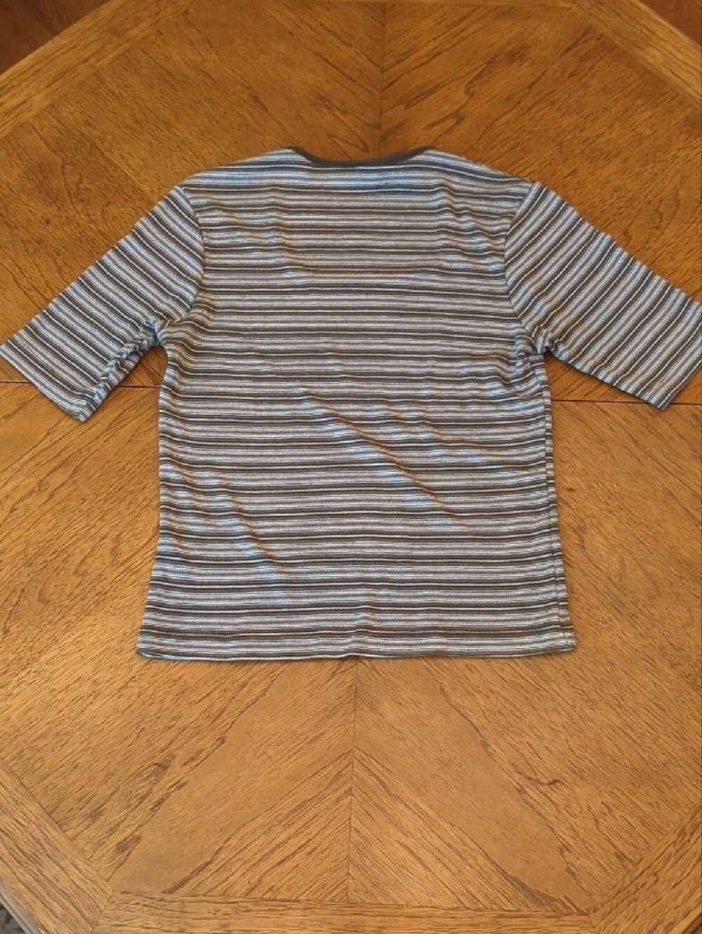 Brown & Cream Striped Scoop Neck Cropped Baby Tee Earth Tones Retro Basic - Picture 5 of 5